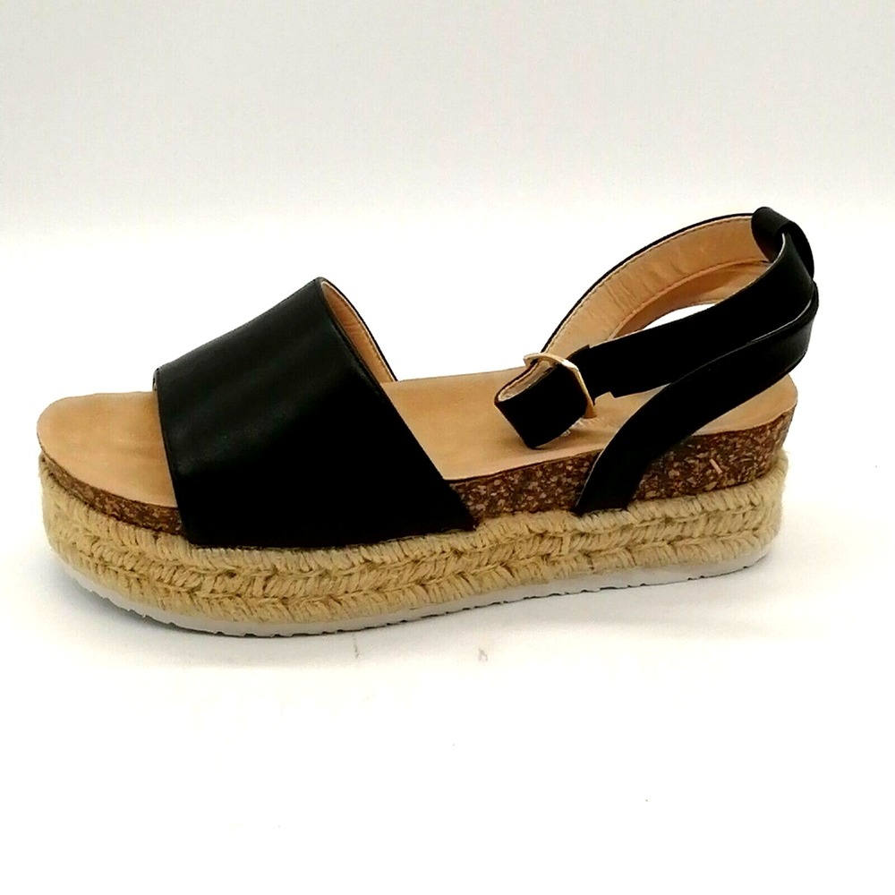 Nature Breeze Shoes Womens Gage Sandals Espadrille Platform Wedge Black 8 NEW